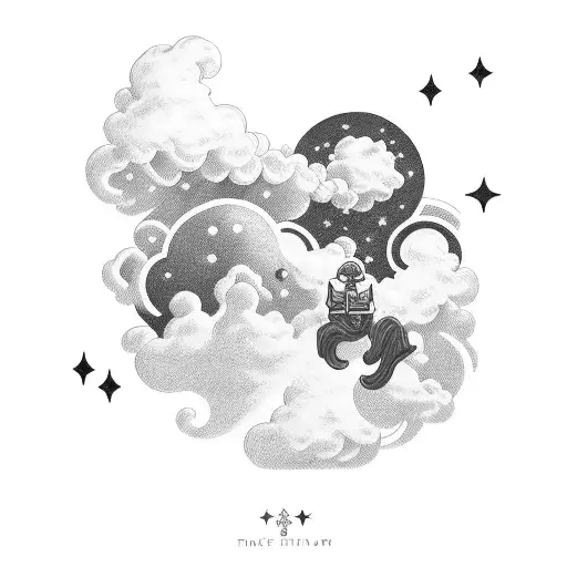 the name paul with clouds and stars around it tattoo design idea
