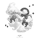 the name paul with clouds and stars around it tattoo design idea