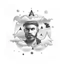 the name paul with clouds and stars around it tattoo design idea