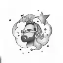 the name paul with clouds and stars around it tattoo design idea