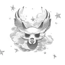 the name paul with clouds and stars around it tattoo design idea