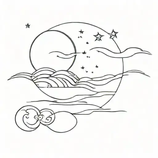 full moon with stars over the sea waves tattoo design idea