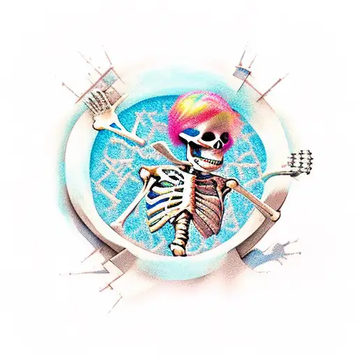 Skeleton Guitarist with Dancing Girl spanish style tattoo design idea