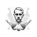 A dynamic and abstract representation of various sports equipment intertwined with Gavrilo Princip's portrait tattoo design idea