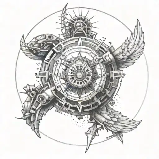 An intricate mandala design incorporating elements of a helldiver's gear and equipment tattoo design idea