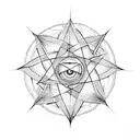 3 pointed star surounded by a pentagram surroinded by a septogram woth an eye in the centre tattoo design idea