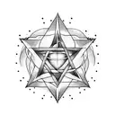3 pointed star surounded by a pentagram surroinded by a septogram woth an eye in the centre tattoo design idea