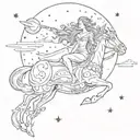 A modern interpretation of the goddess Selene riding a chariot across the night sky tattoo design idea