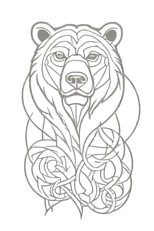 norse viking, bear head, celtic knotwork, symmetrical, imposing, powerful, grizzly bear tattoo design idea