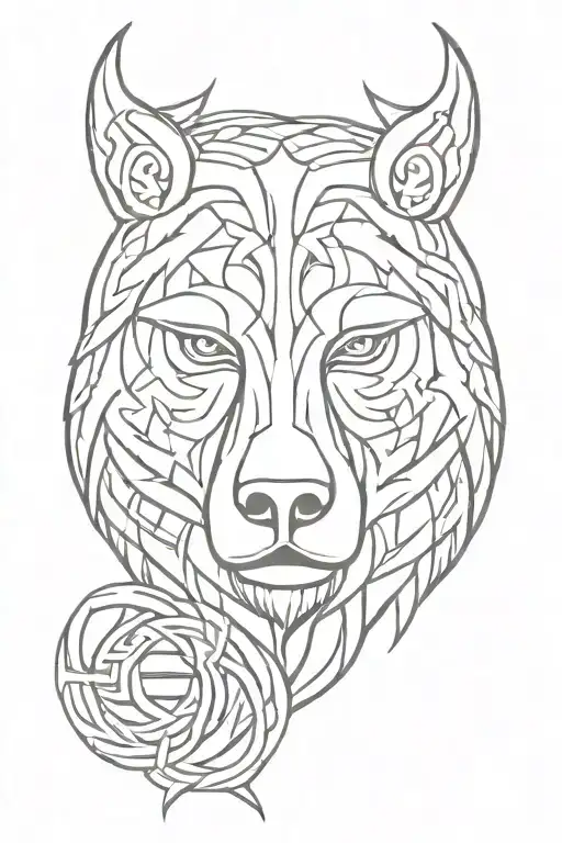 norse viking, bear head, celtic knotwork, symmetrical, imposing, powerful tattoo design idea