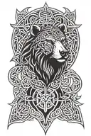norse viking, bear head, celtic knotwork, symmetrical tattoo design idea