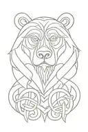norse viking, bear head, celtic knotwork, symmetrical, imposing, powerful, grizzly bear tattoo design idea