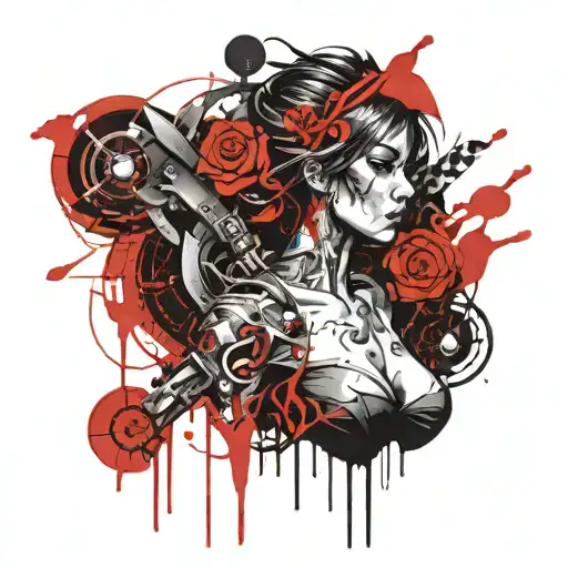Themis sleeve in black and red tattoo design idea