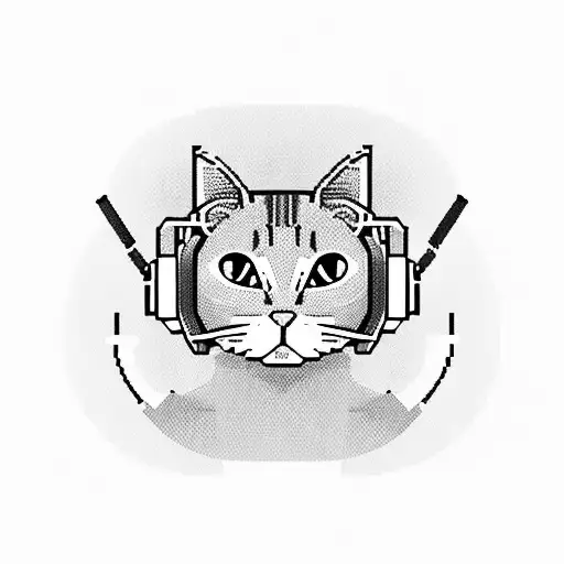 A pixelated cat wearing headphones and smoking a pipe tattoo design idea