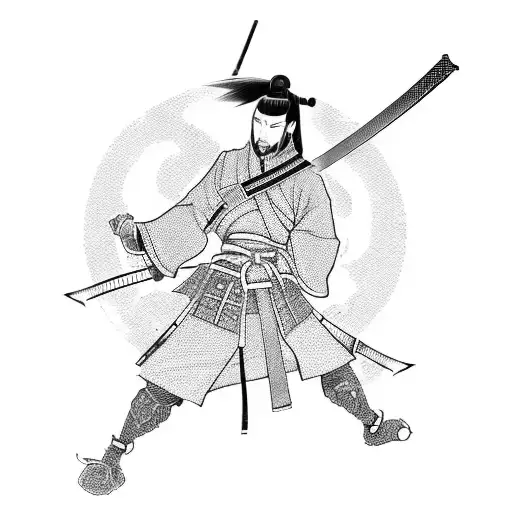 Anime-inspired samurai engaging in a fierce sword fight tattoo design idea