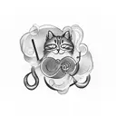 A music note intertwined with smoke forming the shape of a cat tattoo design idea