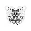 A music note intertwined with smoke forming the shape of a cat tattoo design idea