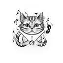 A music note intertwined with smoke forming the shape of a cat tattoo design idea