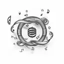 A music note intertwined with smoke forming the shape of a cat tattoo design idea