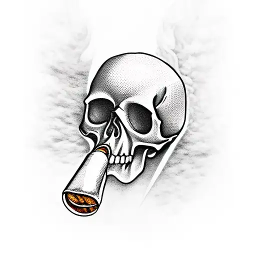 a hand holding a cigar of weed and the smoke go up changing to a skull tattoo design idea