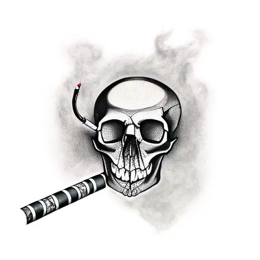 a skull and above it a lot of smoke from a cigarette of weed tattoo design idea