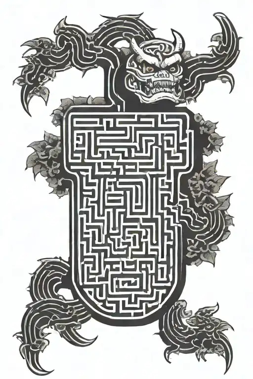 creeper inside of labyrinth maze made tattoo design idea