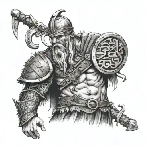 viking warrior, runes gods shoulder tattoo design idea