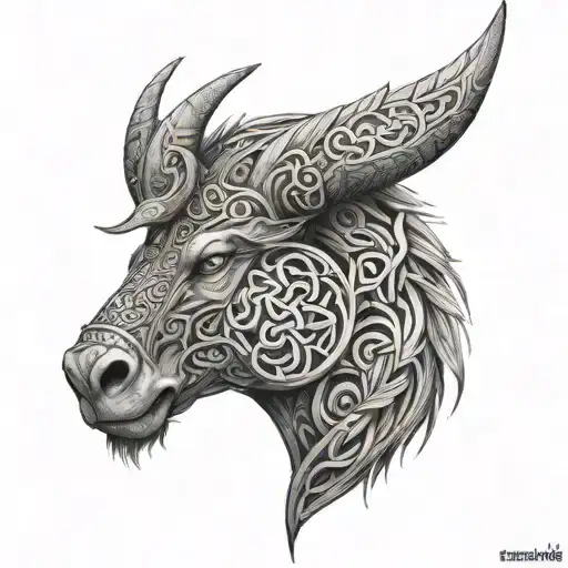 The design incorporates elements of Celtic art, Norse mythology, and Viking culture tattoo design idea