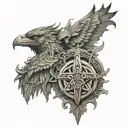 The design incorporates elements of Celtic art, Norse mythology, and Viking culture tattoo design idea