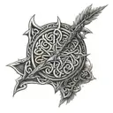 The design incorporates elements of Celtic art, Norse mythology, and Viking culture tattoo design idea