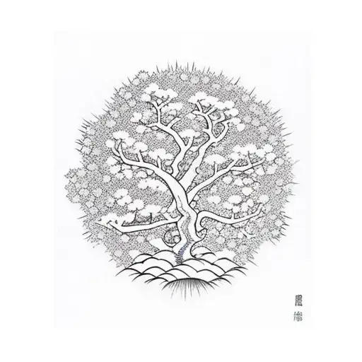 Cherry Blossom Tree with Lotuses at the base tattoo design idea