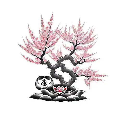 Cherry Blossom Tree with Lotuses at the base tattoo design idea