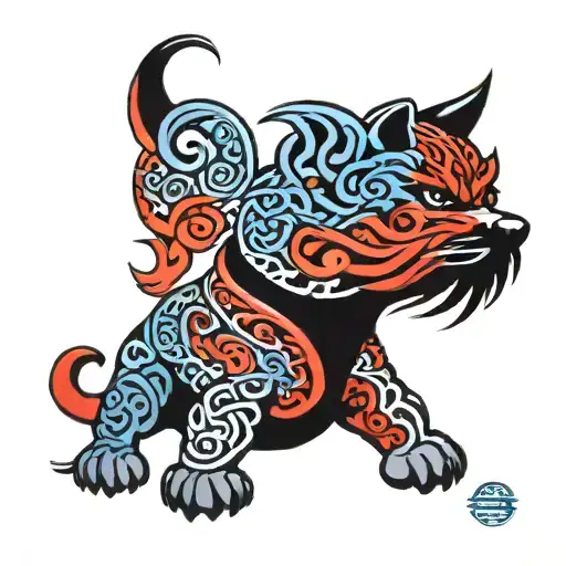 red blue black celtic dog band tattoo design idea