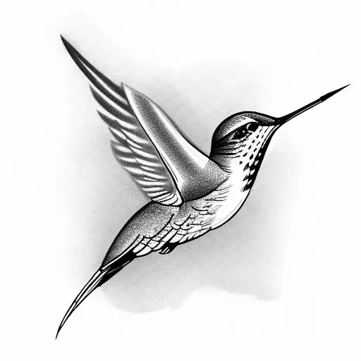 humming bird with a hawk feather tattoo design idea