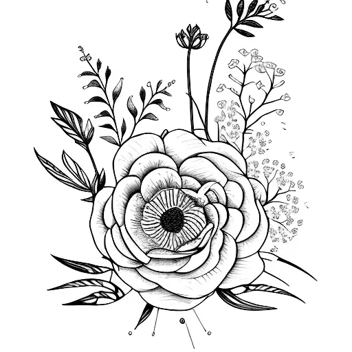 A delicate bouquet of flowers representing the birth flowers of October, June, and April tattoo design idea