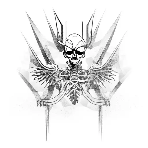 Cyber sigil skeleton wings  tattoo design idea