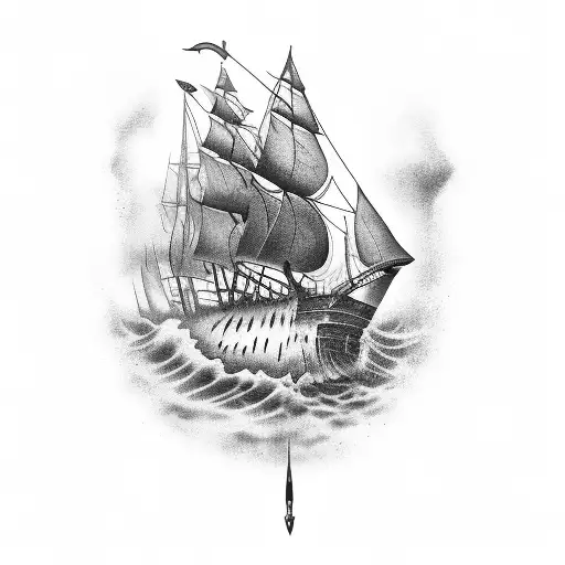 Spearfishing with a conger eel in a shipwreck tattoo design idea