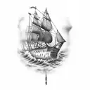 Spearfishing with a conger eel in a shipwreck tattoo design idea