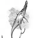Spearfishing with a conger eel in a shipwreck tattoo design idea