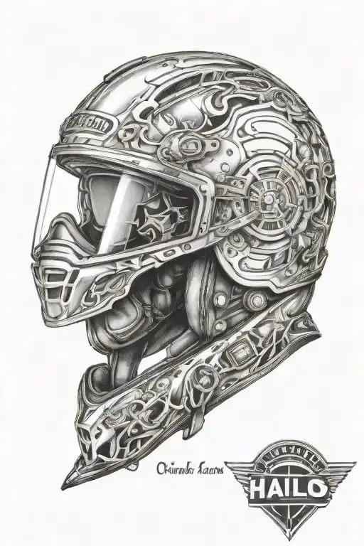 child dad motorcycle helmet with halo tattoo design idea