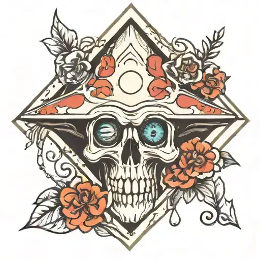 mushroom third eye skull rhombus shape outline tattoo design idea