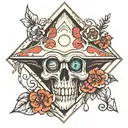 mushroom third eye skull rhombus shape outline tattoo design idea