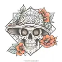 mushroom third eye skull rhombus shape outline tattoo design idea