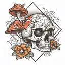 mushroom third eye skull rhombus shape outline tattoo design idea