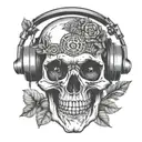 mushroom third eye skull wearing headphones tattoo design idea