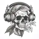 mushroom third eye skull wearing headphones tattoo design idea