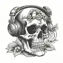 mushroom third eye skull wearing headphones tattoo design idea