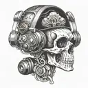 mushroom third eye skull wearing headphones tattoo design idea