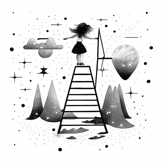 ladder with girl on top, reaching for the big dipper constellation tattoo design idea