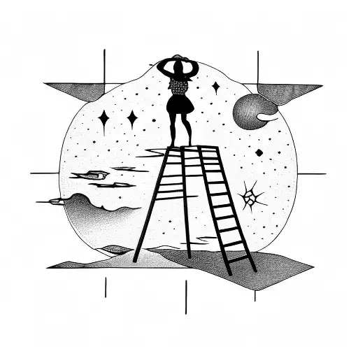 ladder with girl on top, reaching for the big dipper constellation tattoo design idea